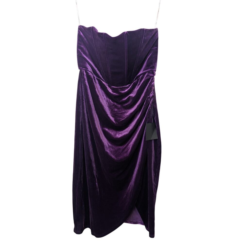 LULUS Glamorous Celebrations Purple Velvet Strapless Tulip Dress Womens Large - Picture 1 of 13